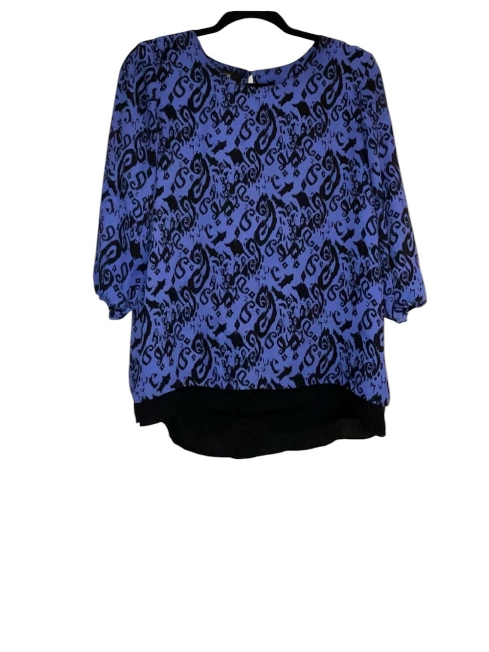 AGB Sheer Layered Blouse Small Blue Black Abstract Paisley 3/4 Sleeve Made USA - Picture 2 of 9